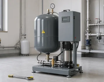 Druckhaltestation in einem technischen Anlagenraum mit Wartungswerkzeug