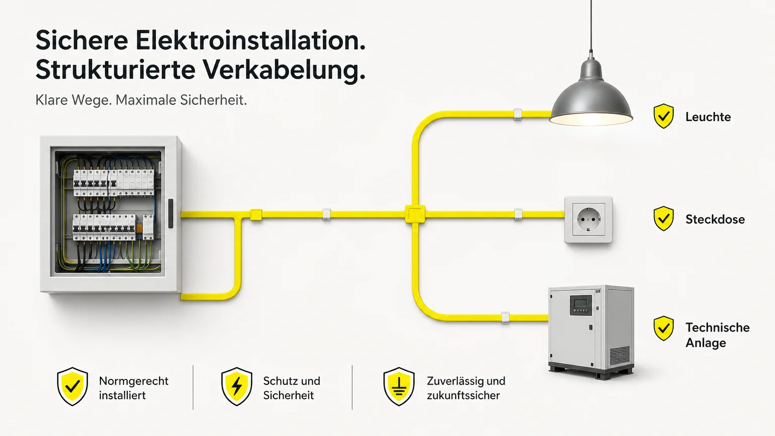 Reduzierte Illustration einer sicheren und strukturierten Elektroverkabelung